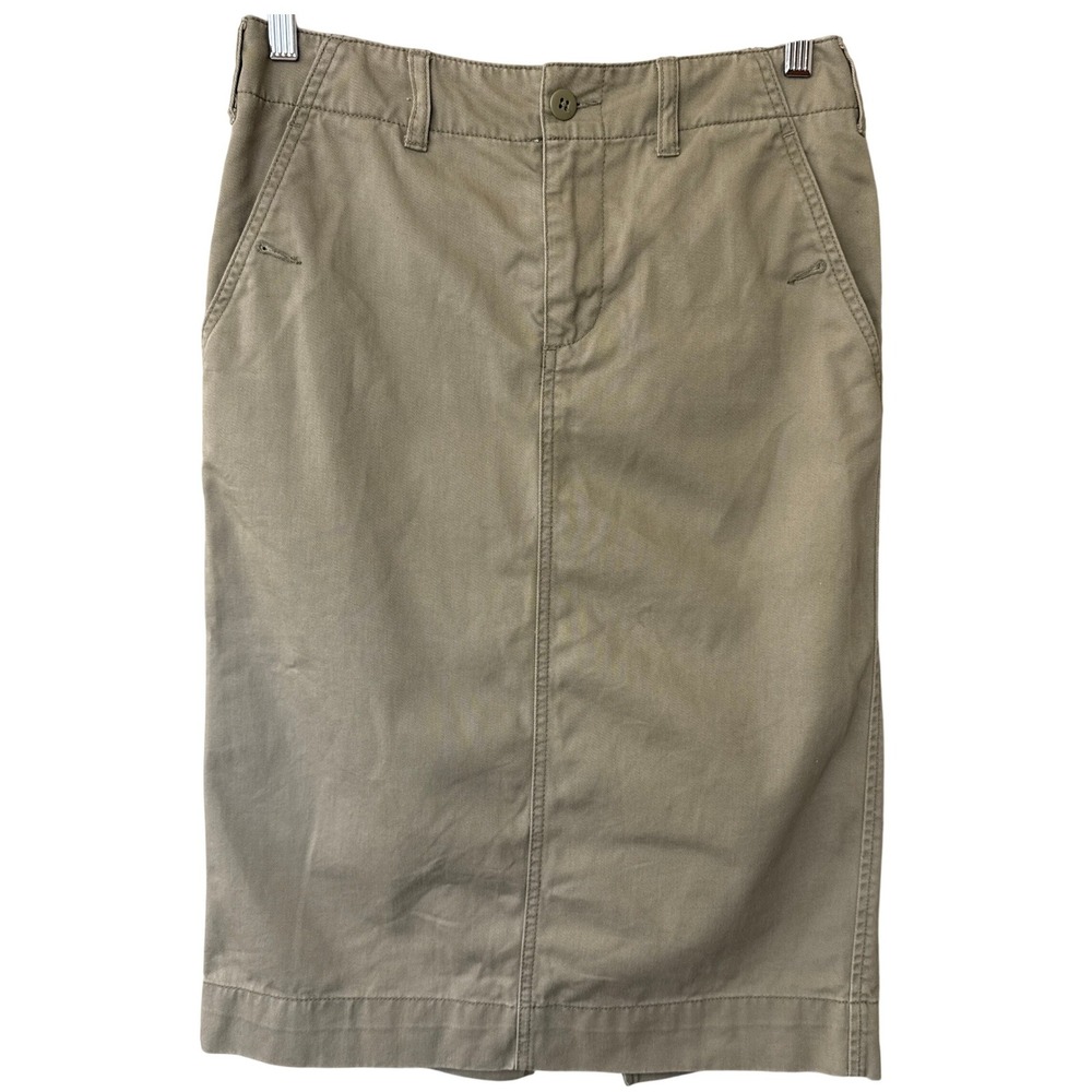 Vtg Ralph Lauren Womens Khaki Cotton Chino Pencil Skirt Olive Tan Size 4 Utility